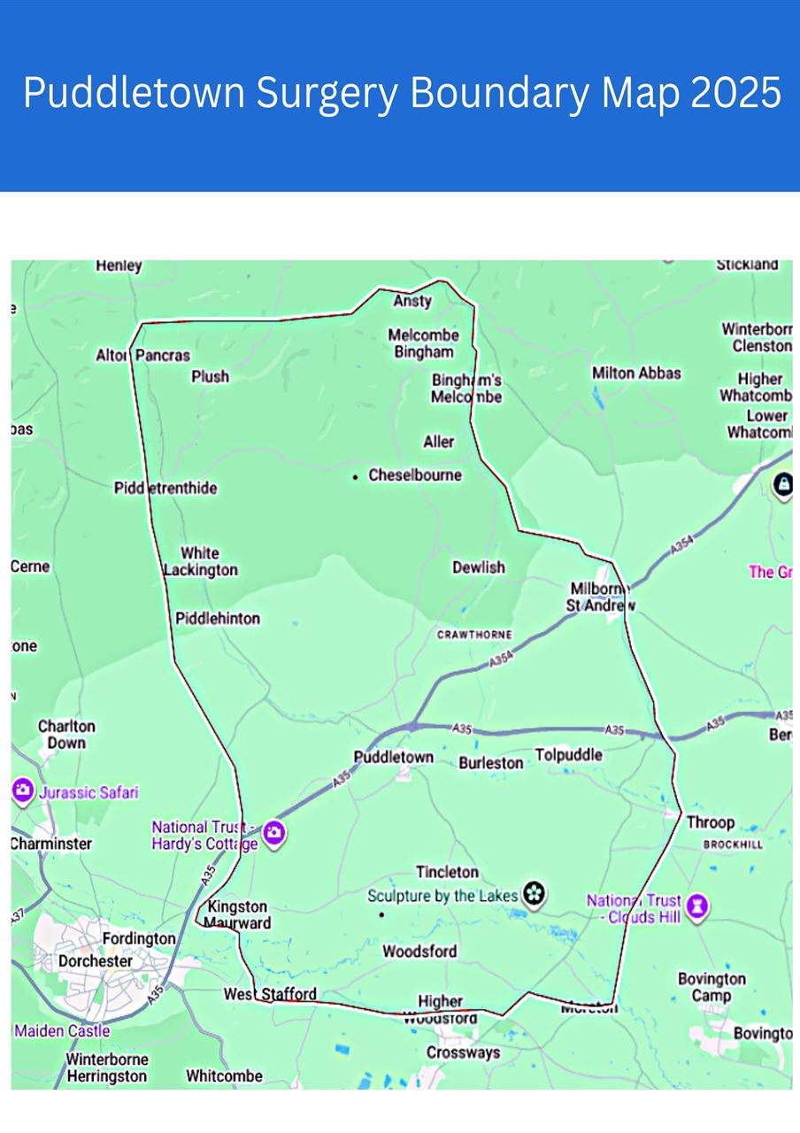 Puddletown Surgery Boundary Map 2025